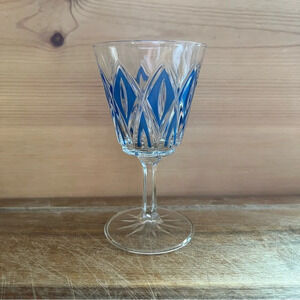 Vintage Rare Blue VMC Reims French Harlequin Crystal Wine Glass 15cm tall
